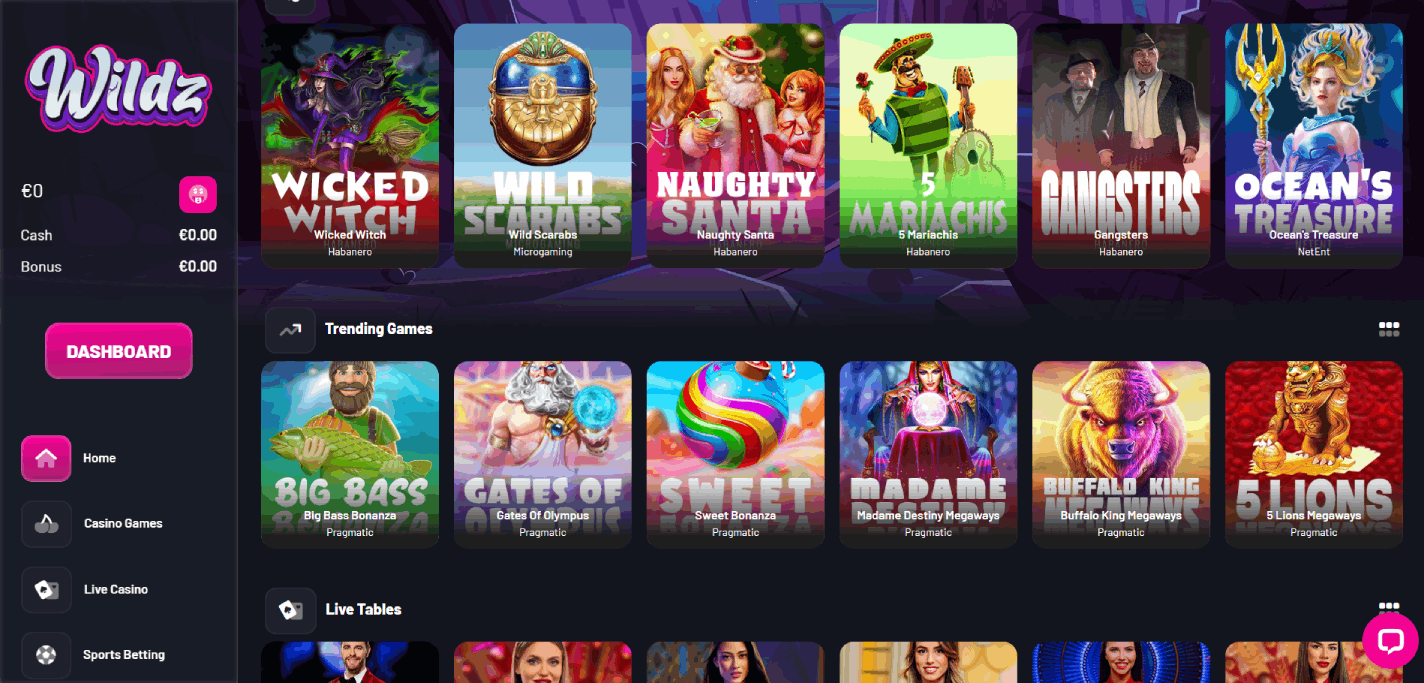 Wildz Casino interface